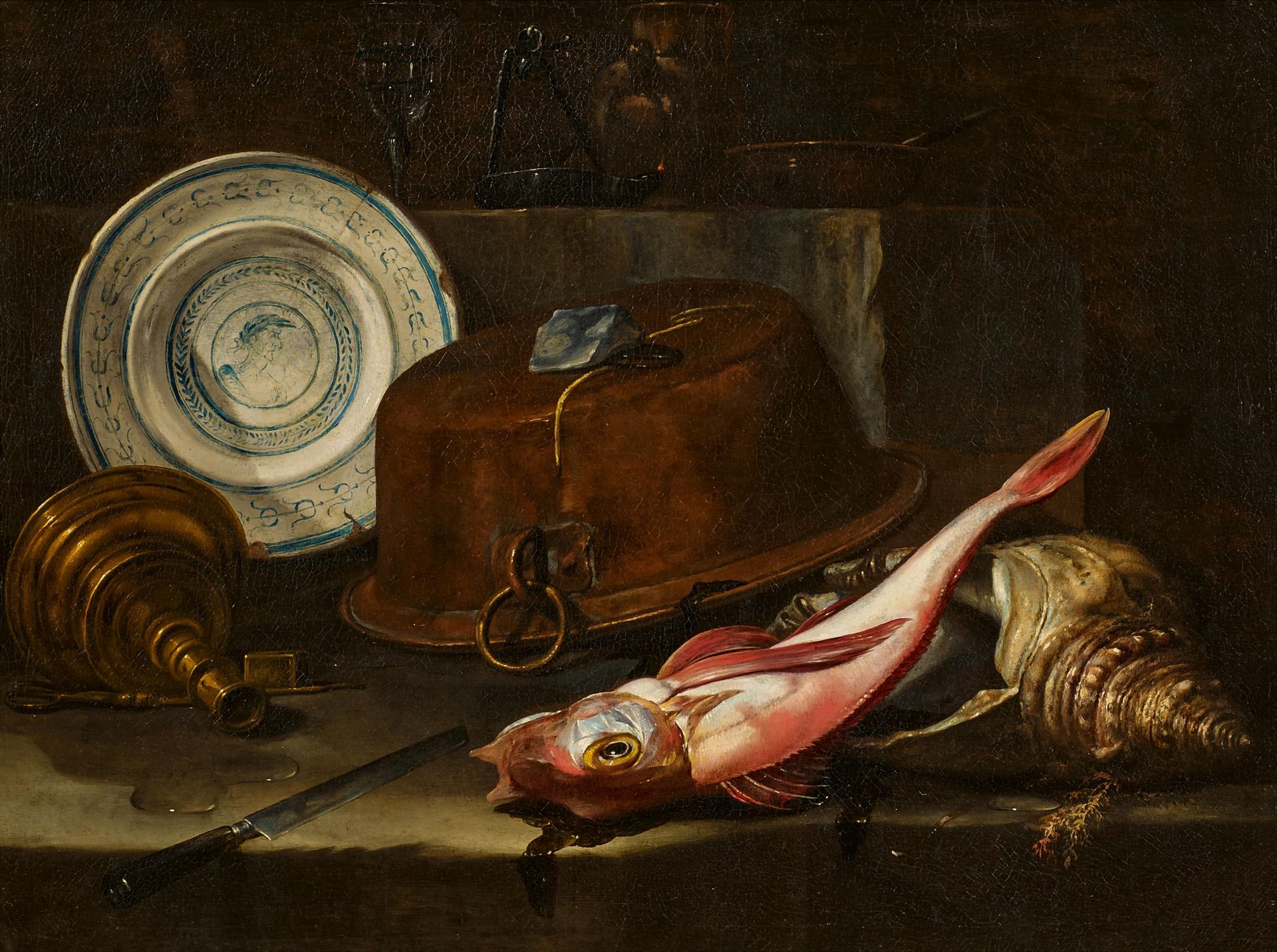 MONOGRAMMIST I.A.2nd half of the 17th centuryTitle: Still Life with Fish, Copper Kettle and