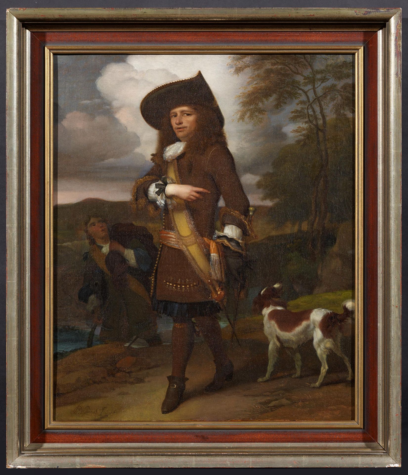 GRAAT, BARENDAmsterdam 1628 - 1708Title: Portrait of a Nobleman with Hunting Assistants and Hound. - Image 2 of 3