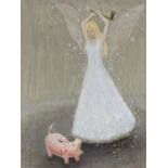 BISANG, IRENE1981 LucerneTitle: Fairy with Piggy Bank. Date: 2007. Technique: Oil on wood.