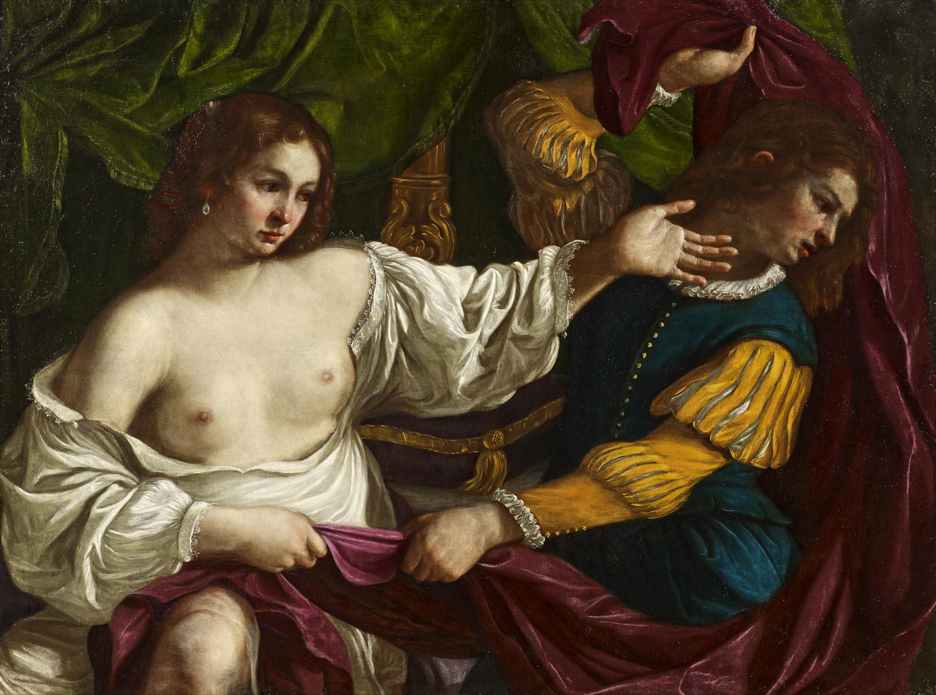 GENNARI, BARTOLOMEObefore 1594 Cento - 1661 BolognaTitle: Joseph and Potiphar's Wife. Technique: Oil