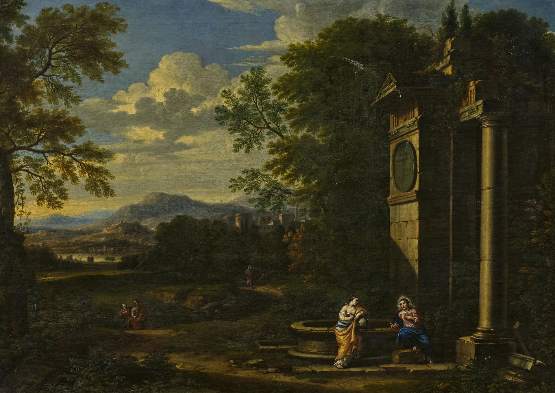 ROMAN MASTER17th C.Title: Christ and the Samaritan Woman at the Well. Technique: Oil on canvas.