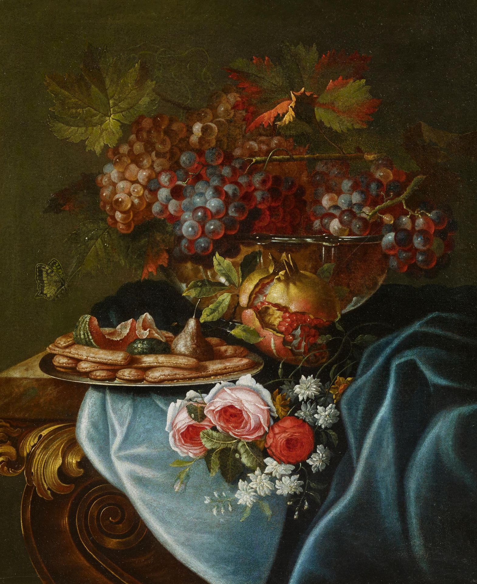 PFEILER, MAXIMILIAN1656 Prague - 1746 (?)Title: Magnificent Still Life with Grapes, Pomegranate,