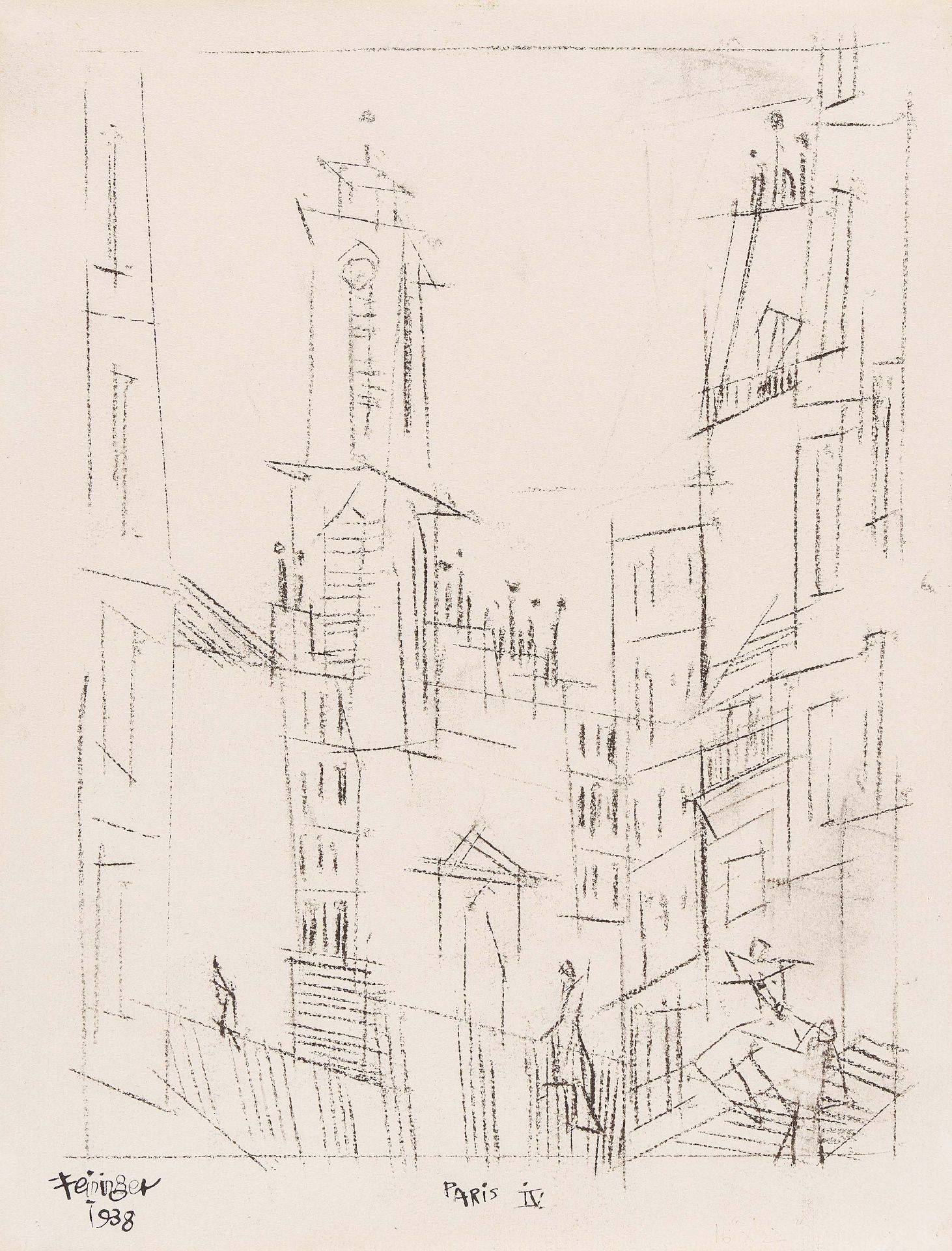 Feininger, LyonelNew York 1871 - 1956PARIS IV. 1938. Charcoal drawing on wove paper. 32 x 24.5cm.