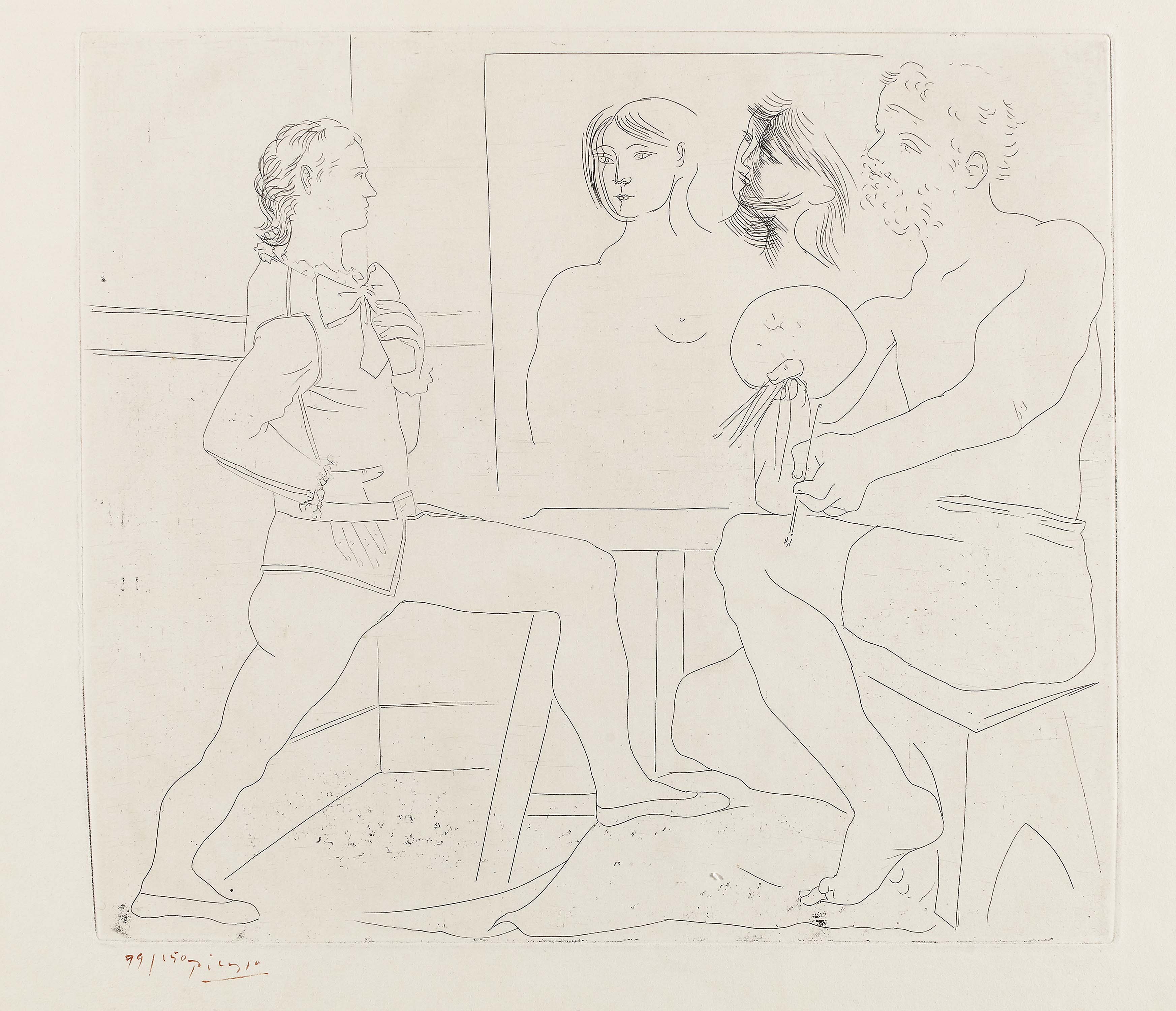 Picasso, Pablo1881 Malaga - 1973 MouginsL'Atelier. 1927. Etching on BFK RIVES (watermark). 35 x 40cm