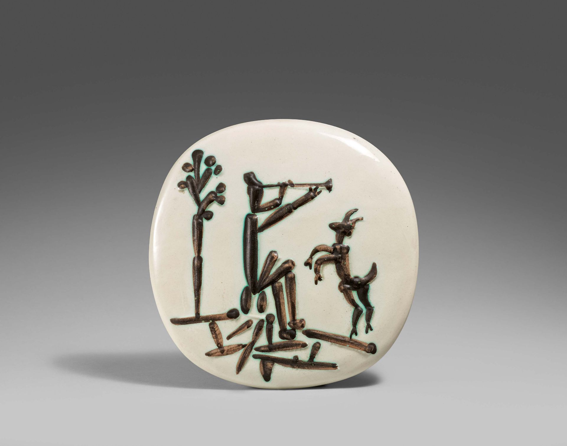 Picasso, Pablo1881 Malaga - 1973 MouginsFlute player and goat. 1956. White earthenware clay,