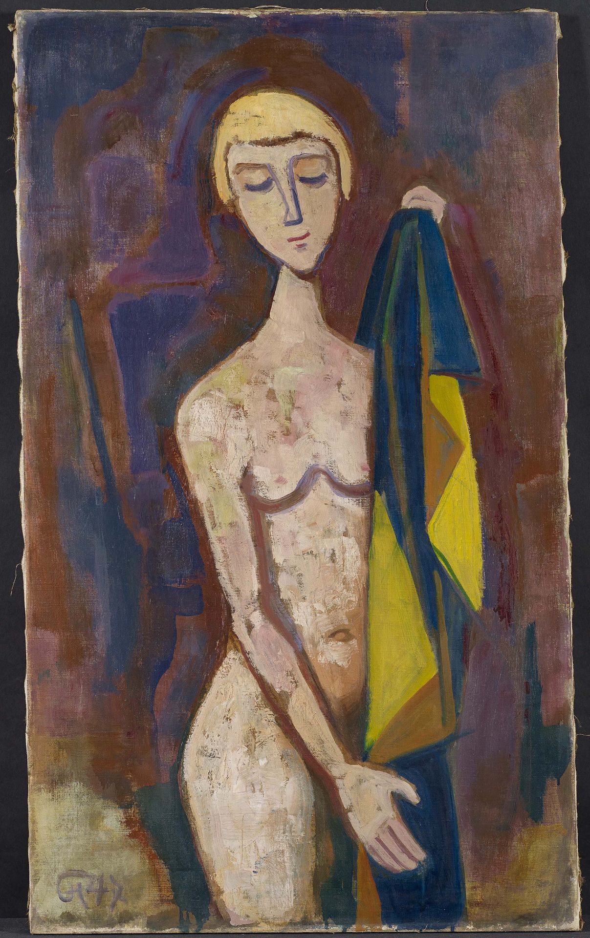 Hofer, Karl1878 Karlsruhe - 1955 BerlinMädchen mit Tuch. 1947. Oil on canvas. 93,5 x 55cm. - Image 2 of 4