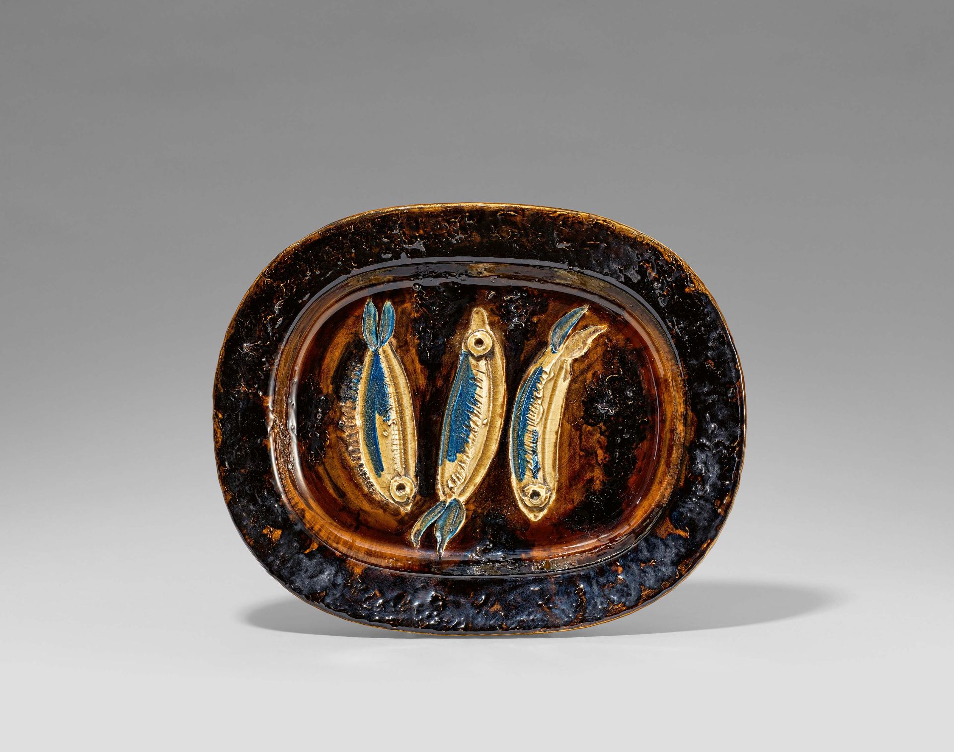 Picasso, Pablo1881 Malaga - 1973 MouginsThree sardines. 1947. White earthenware clay, polychromed