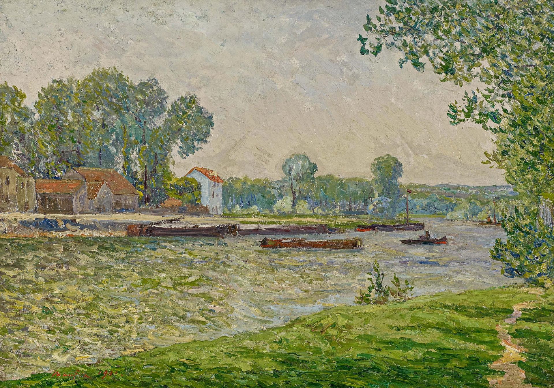 Maufra, Maxime Camille Louis1861 Nantes - 1918 PoncéRemorquage sur l'Oise, l'Ile-Adam. 1901. Oil