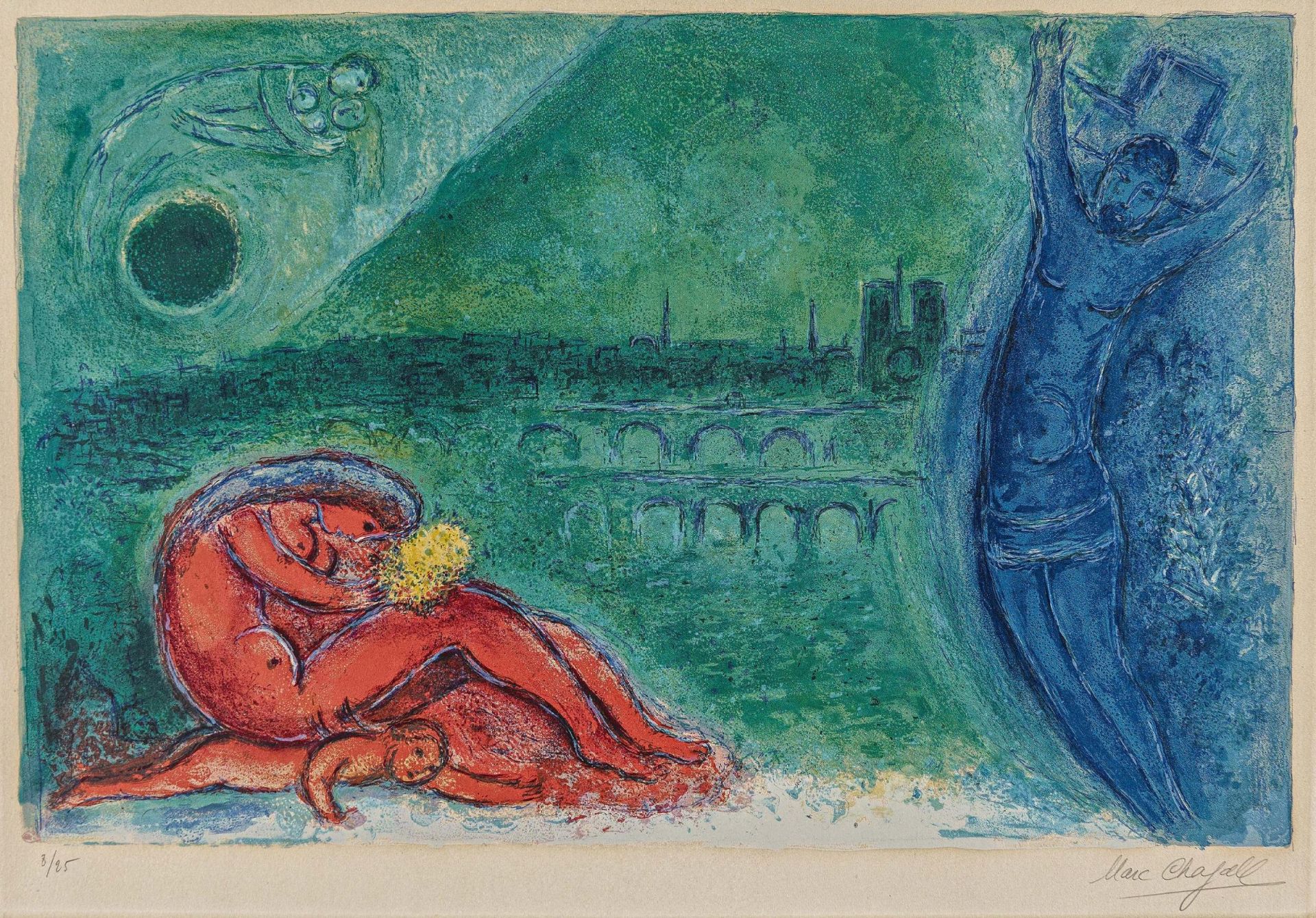 Chagall, Marc1887 Vitebsk - 1985 St. Paul de VenceQuai de la Tournelle. 1960. Colour lithograph on