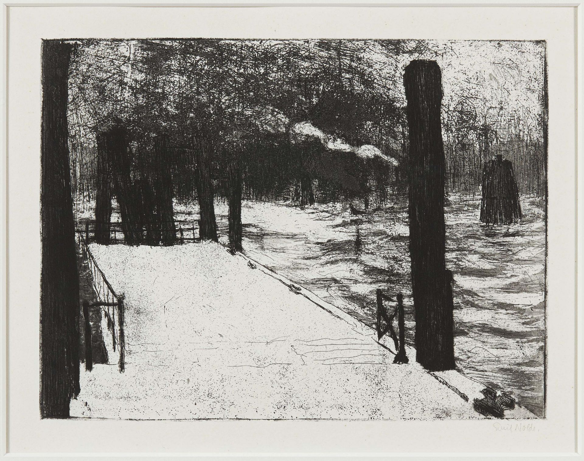 Nolde, Emil1867 Nolde - 1956 SeebüllHamburger Landungsbrücke. 1910. Etching on vellum. 31 x 41cm ( - Bild 2 aus 4