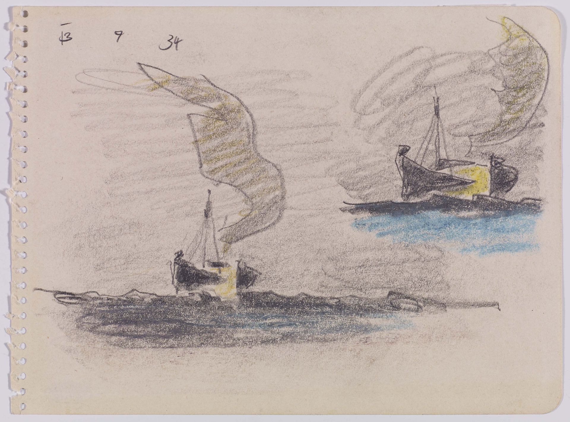 Feininger, LyonelNew York 1871 - 1956Untitled (Sketches with Sailing Ship and Clouds). 1934. - Bild 2 aus 4