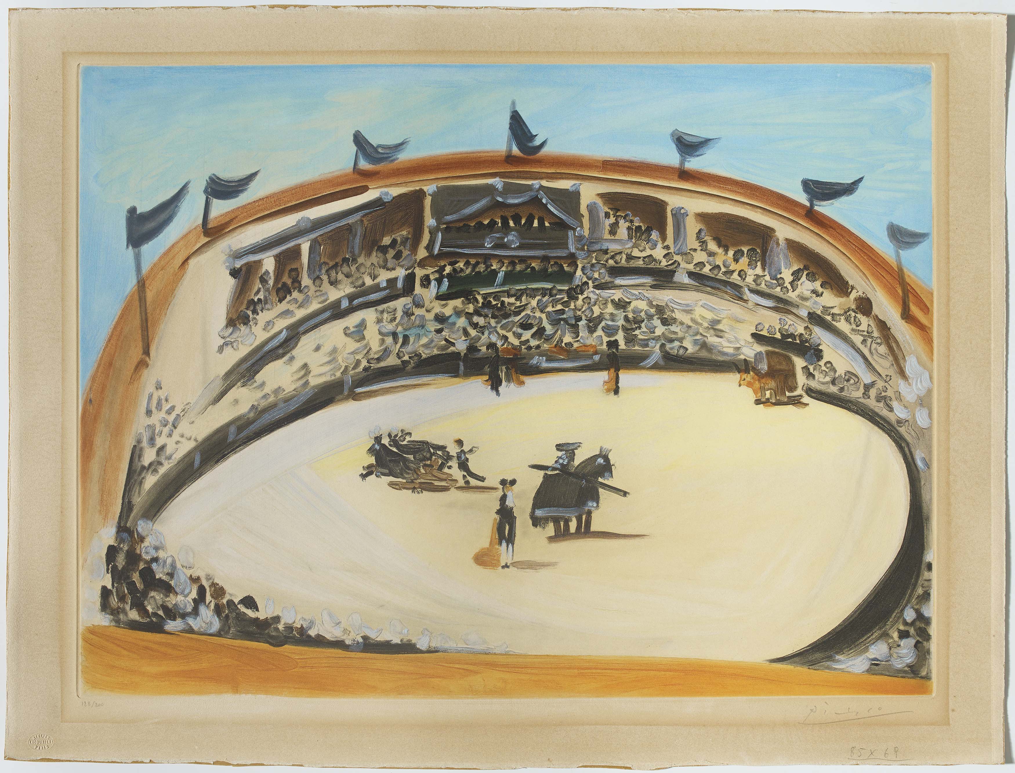 Picasso, Pablo1881 Malaga - 1973 MouginsLa Corrida. 1956. Colour aquatint on vellum. 48 x 65cm (57,5 - Image 2 of 4