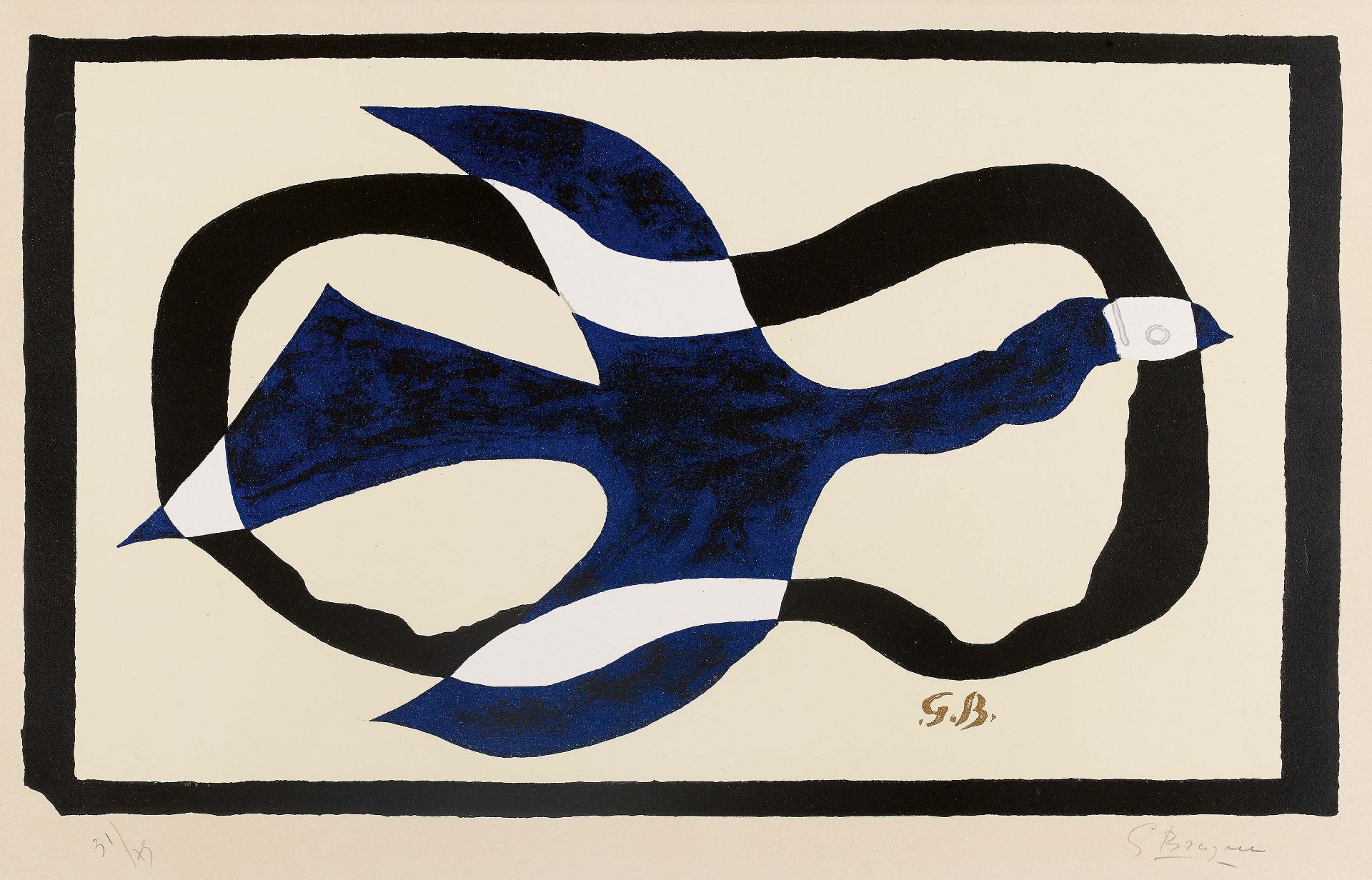 Braque, Georges1881 Argenteuil - 1963 ParisOiseau traversant un nuage (Oiseau XI). 1957. Colour