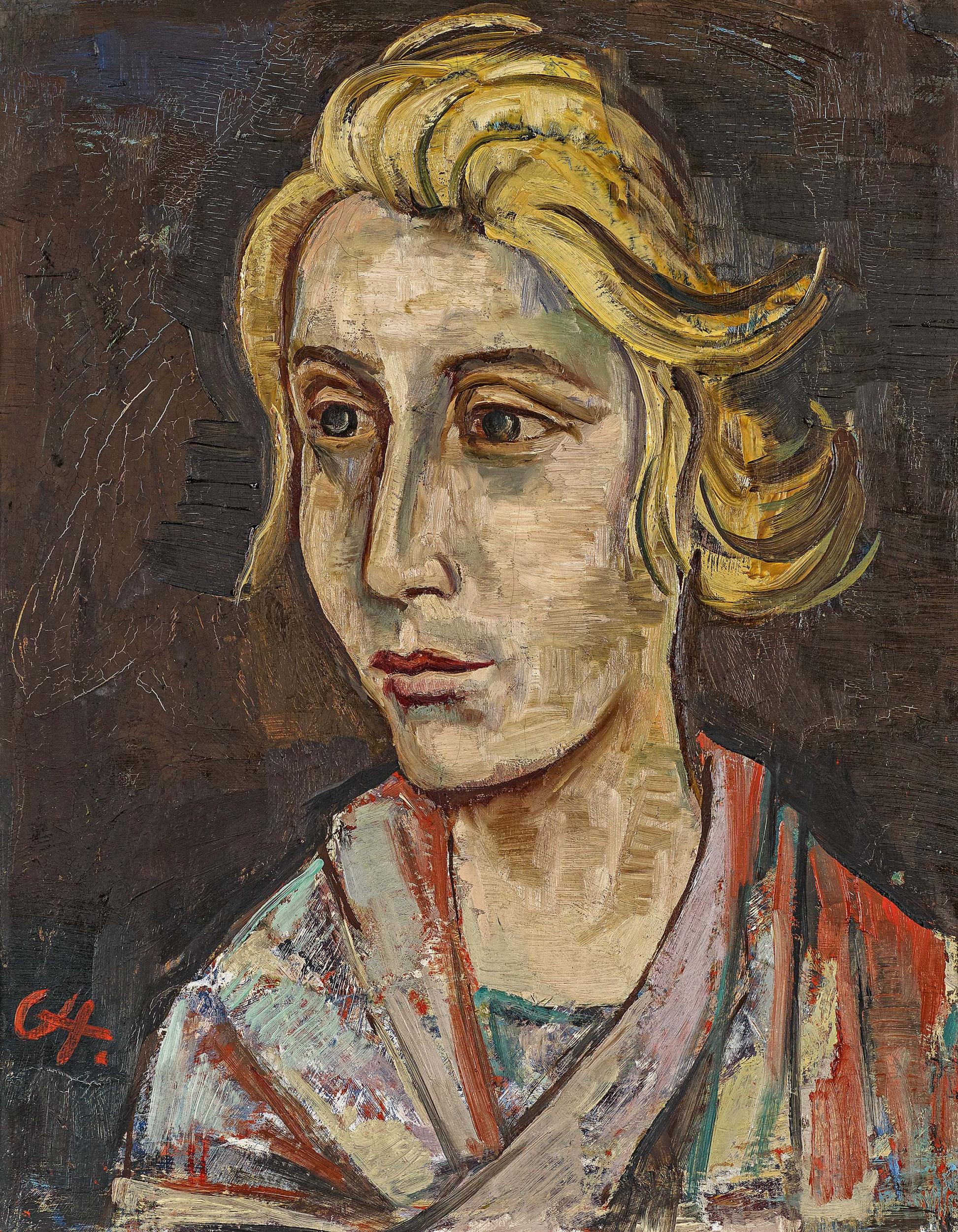 Hofer, Karl1878 Karlsruhe - 1955 BerlinMädchenbildnis. Ca. 1923. Oil on cardboard. 52,5 x 41cm.