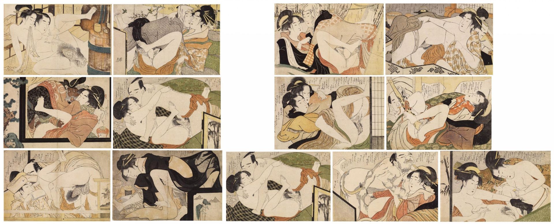 13 BLÄTTER DER SHUNGA-SERIE "FUMI NO KIYOGAKI".