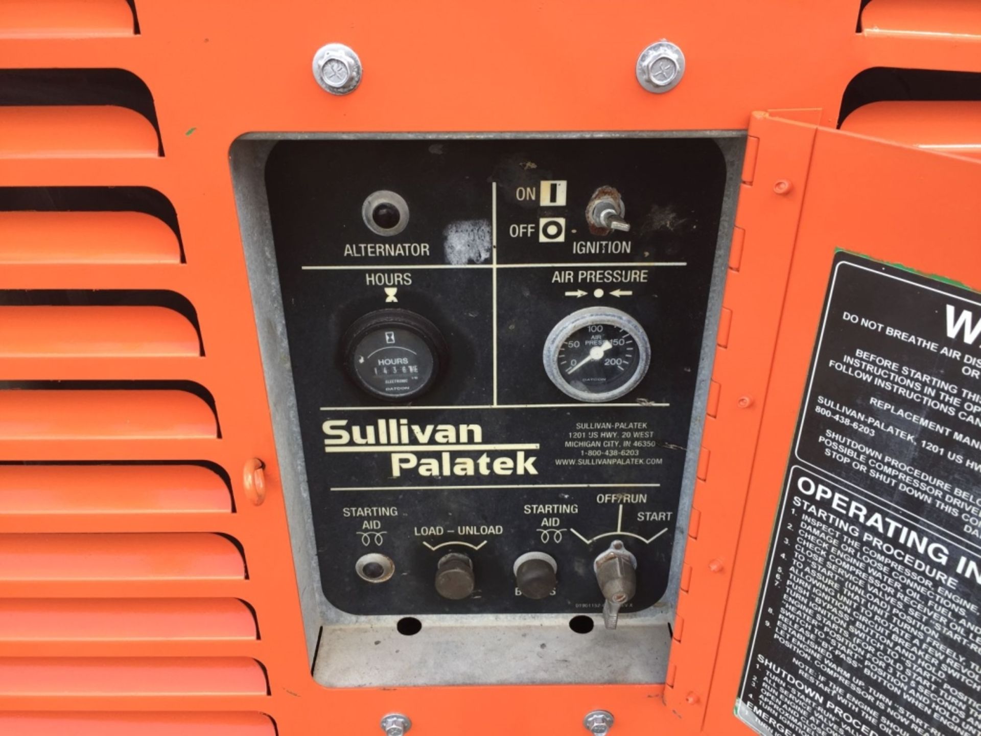 2013 Sullivan DP185P3JDSB 185 CFM Air Compressor, - Image 7 of 13