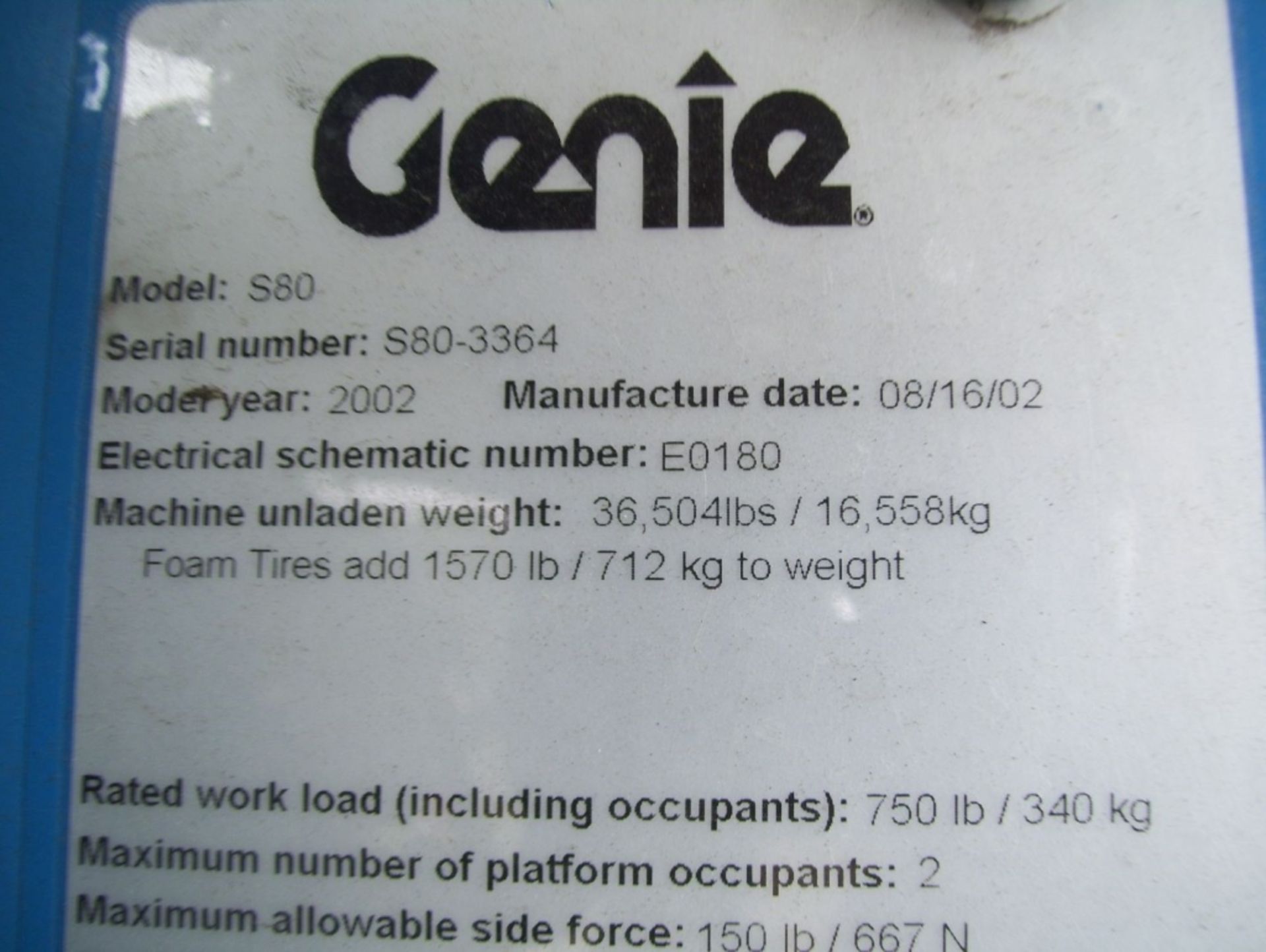 2002 Genie S80 Boom Lift, - Image 24 of 25