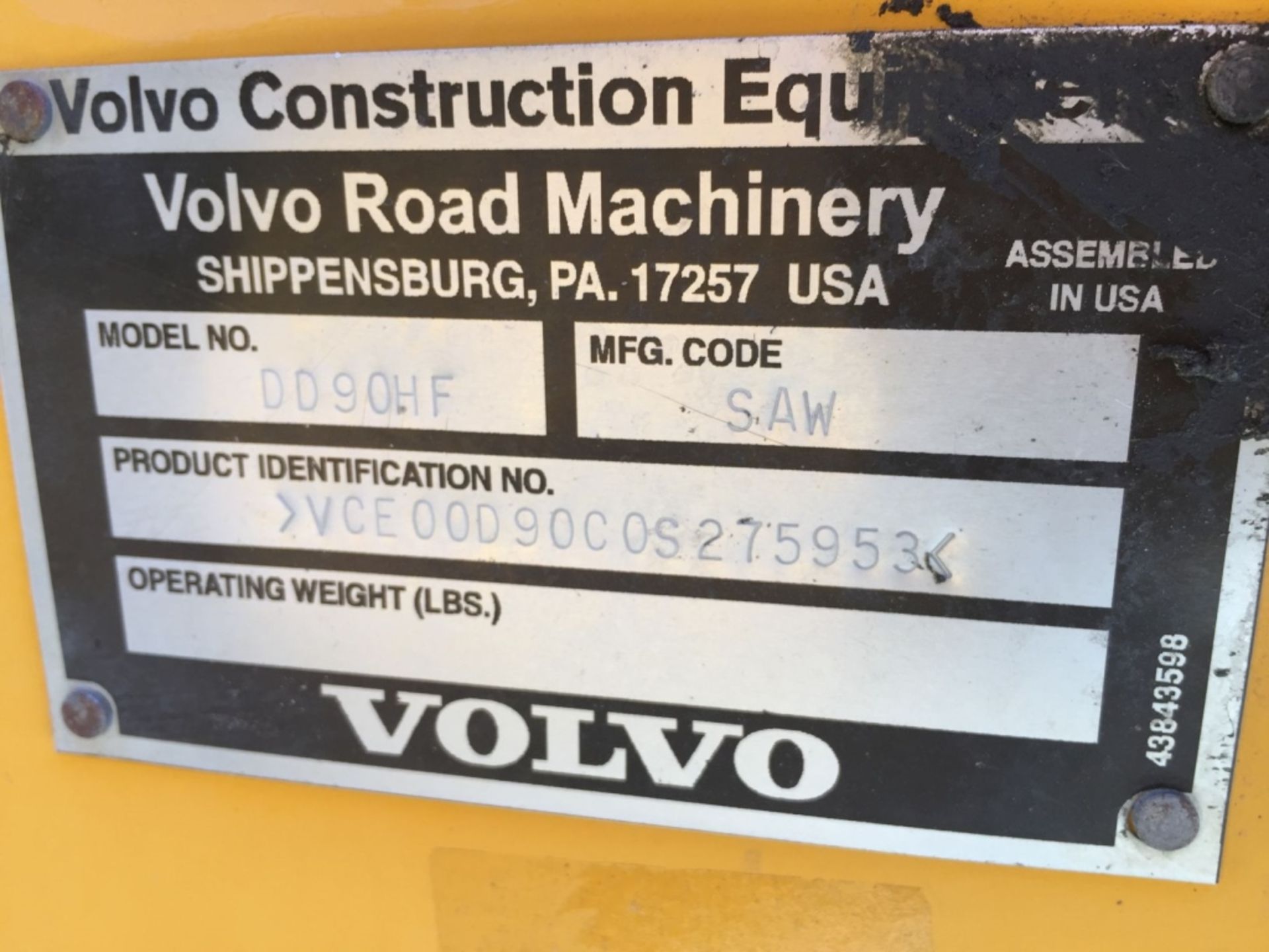 2012 Volvo DD90HF Tandem Vibratory Roller, - Image 47 of 49