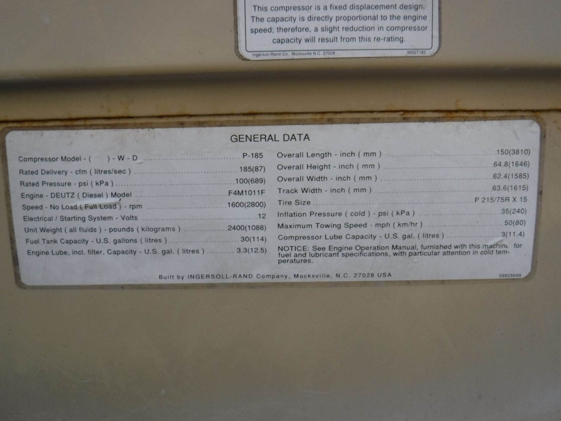 Ingersoll Rand P185WD 185 CFM Air Compressor, - Image 22 of 36