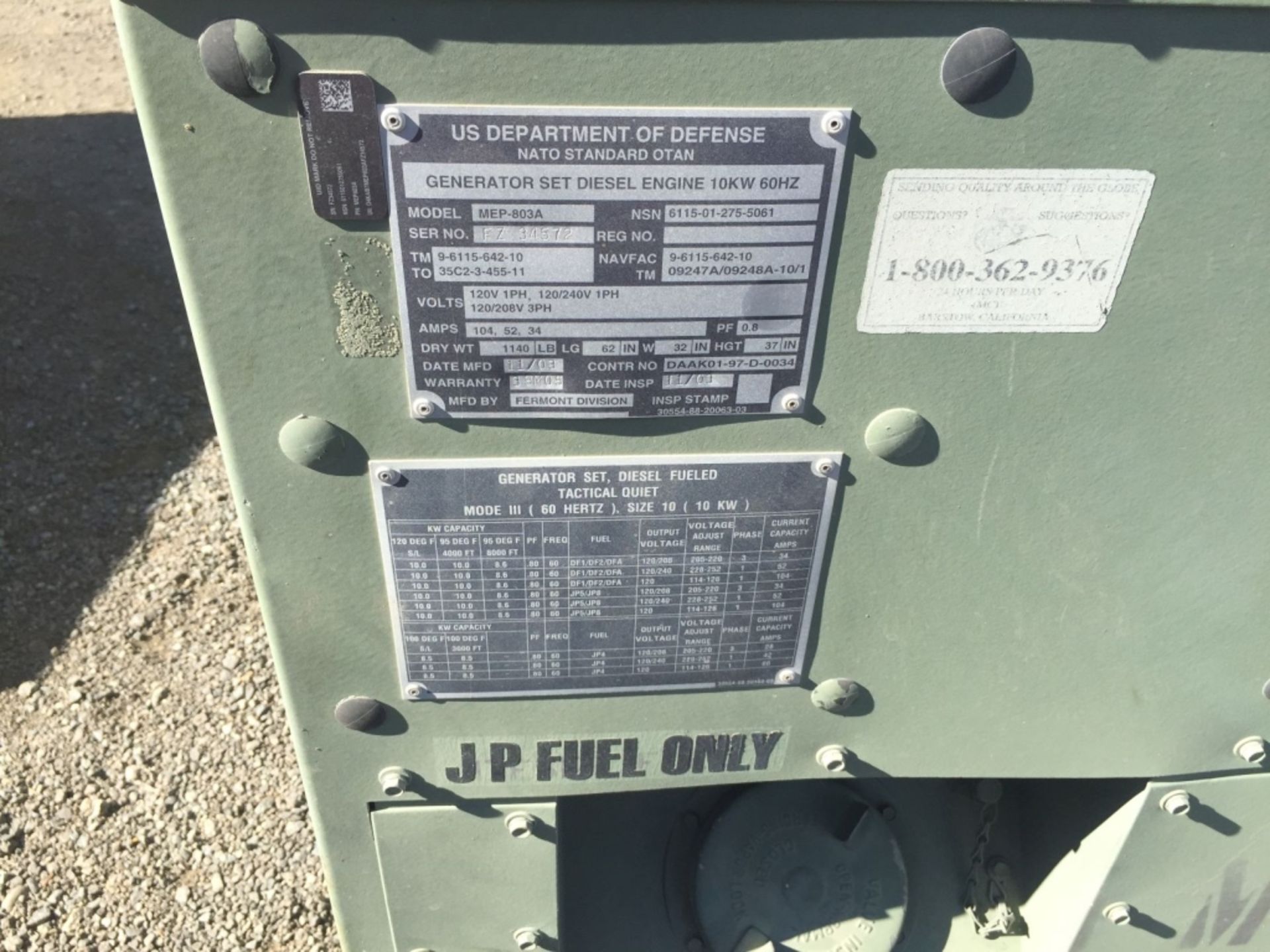 US Dept of Defense MEP-B813A 10 KW Generator, - Image 12 of 20