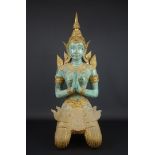 gepatineerd bronzen sculptuur met voorstelling van knielende Boeddha, h. 72 cm