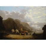 doek, 46 x 61,5, Romantisch landschap met figuren, onbekend<