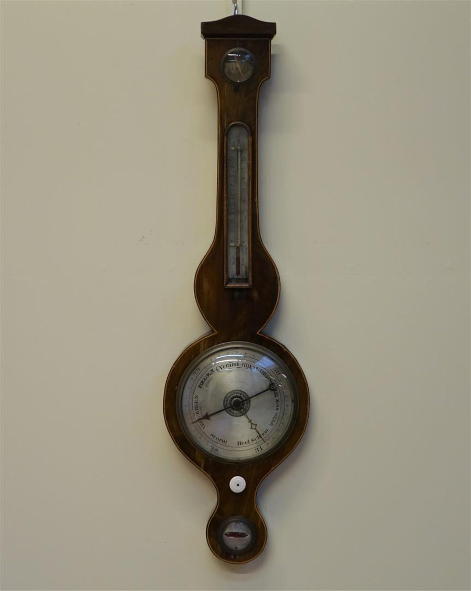 mahonie banjobarometer met verzilverde schaalplaat, 19e eeuw, h. 98