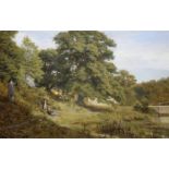 doek, 40,5 x 61, Landschapsschilders en muzikant in landschap, gedateerd l.o. 1851, Europese School