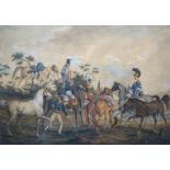 aquarel, 46 x 65, Franse Cavalerie, gesigneerd met initialen VH op paard links<