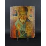 Russische icoon met voorstelling van H. Nicolaas pantokrator, 19e eeuw, h. 31, br. 24<