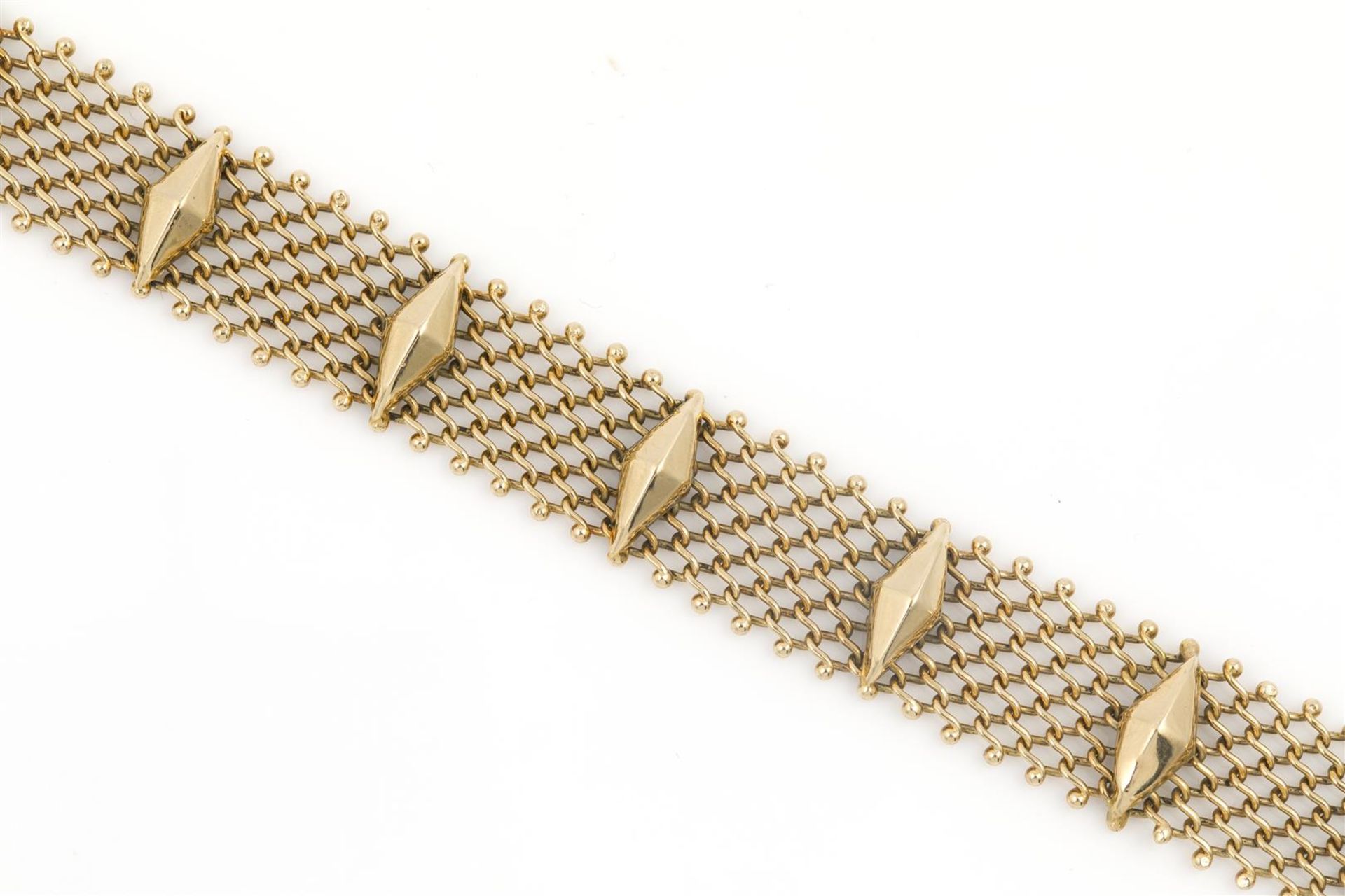 14 krt. gouden armband, lengte: 20 cm., breed: 12 mm., gewicht: 13,95 gram