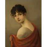 doek, 65 x 51, Portret van een dame met rode doek, Duitse School, vroeg 19e eeuw<