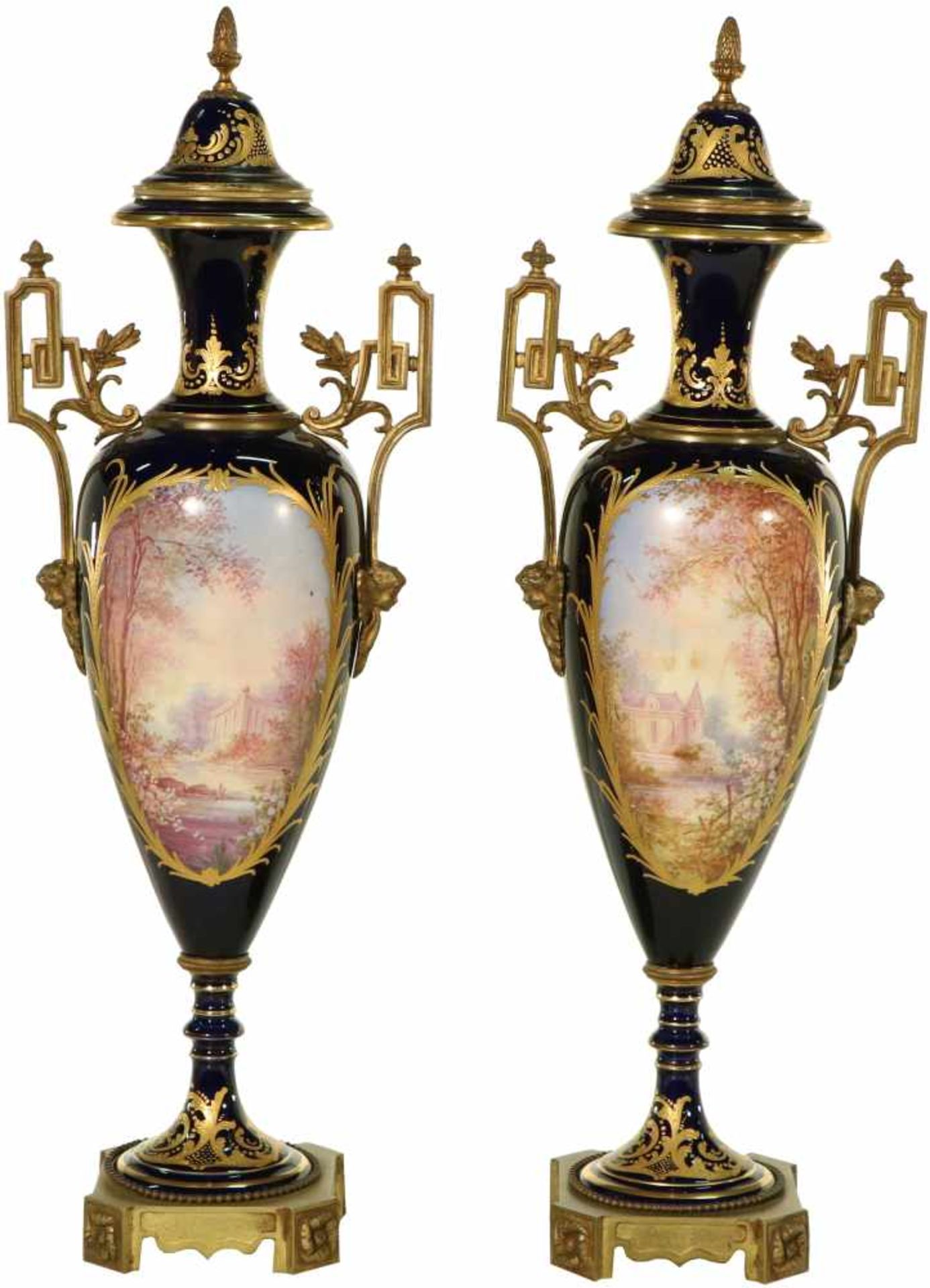 A set of (2) porcelain vases with bronze mounts, Chateau des Tuileries. France, 19th century.