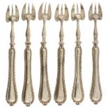 (6) Silver oyster forks.