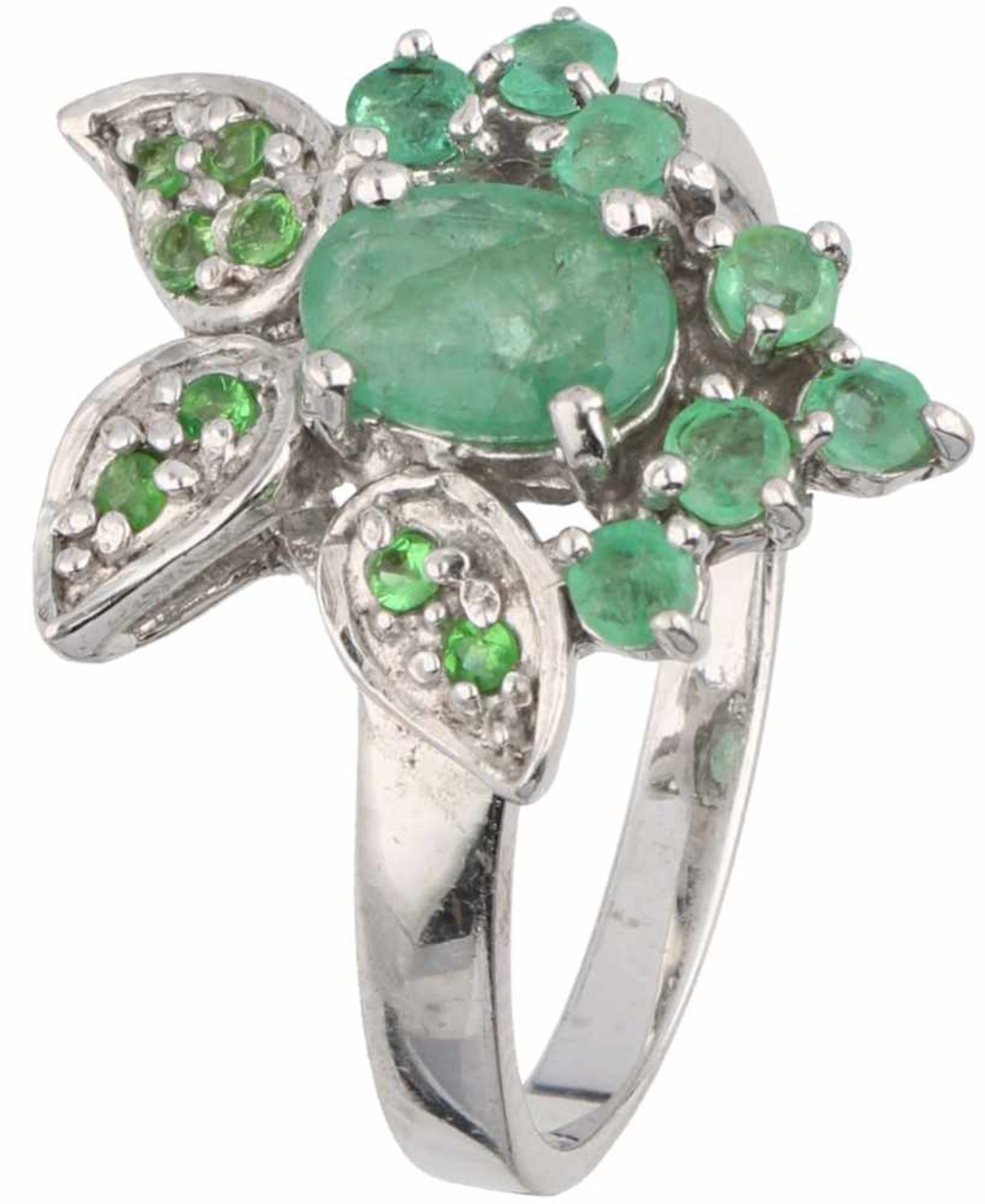 Ring silver, emerald - 925/1000.