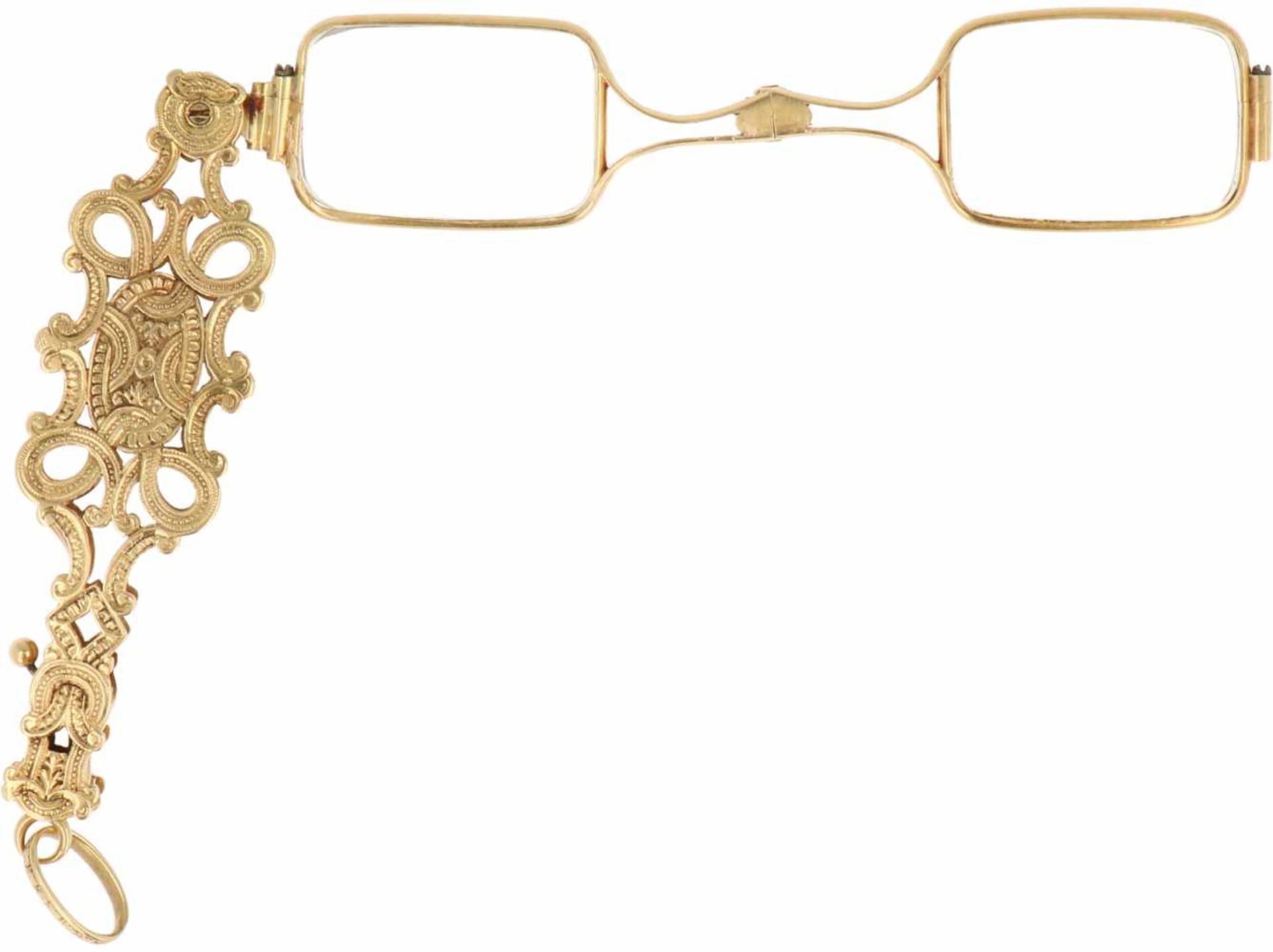 Gold lorgnette glasses.