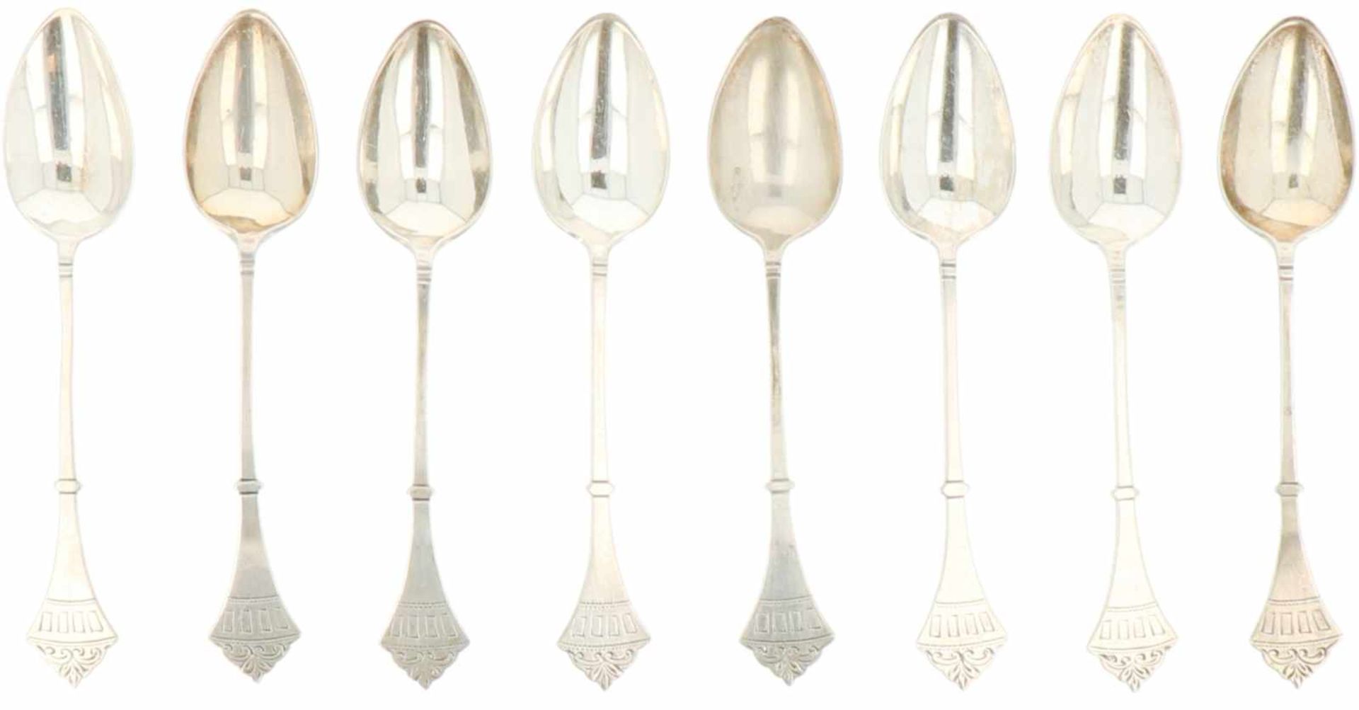 (8) Piece set of silver coffee spoons.