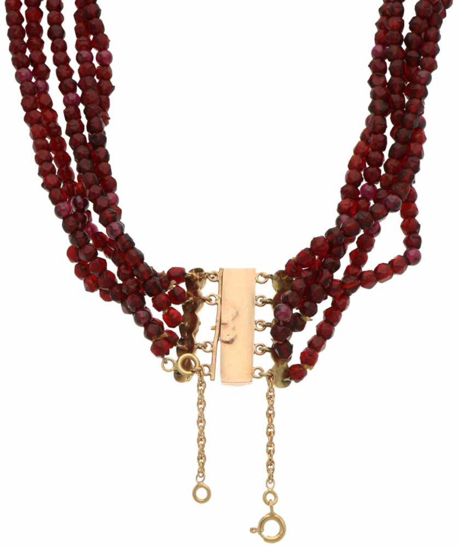 Necklace with bicolour gold closure, glass granate - 14 ct. - Bild 2 aus 2