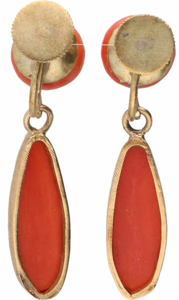 Earrings yellow gold, red coral - 14 ct. - Image 2 of 2