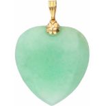 Heart shaped pendant yellow gold, jade - 18 ct.