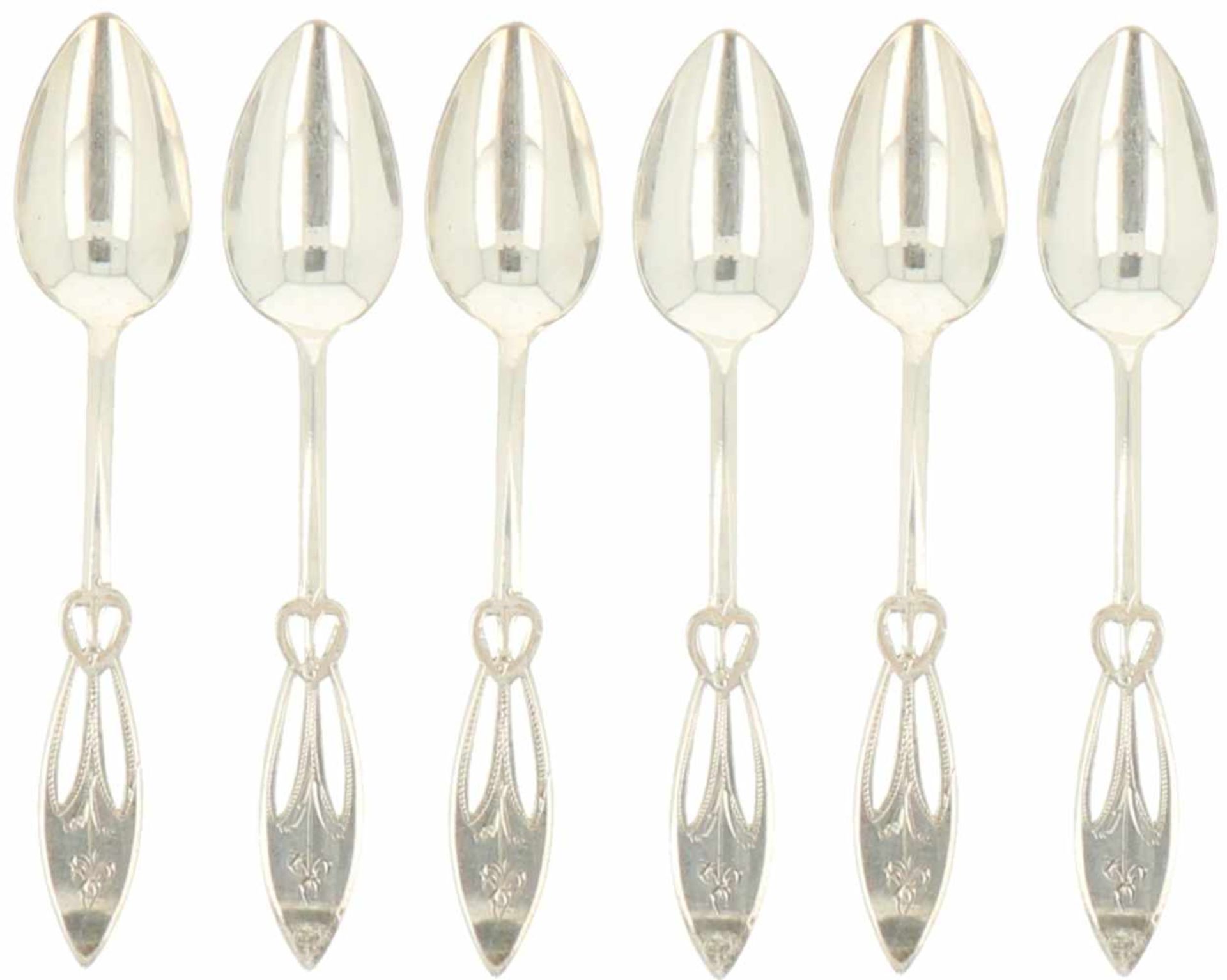 (6) Piece set of silver coffee spoons.