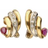 Earrings yellow gold, ca. 0.08 carat diamond and ruby - 18 ct.