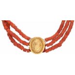 Necklace with yellow gold closure, red coral - 18 ct.