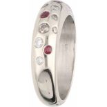 Marc Lange ring white gold, ca. 0.13 carat white and champagne diamond and ruby - 14 ct.