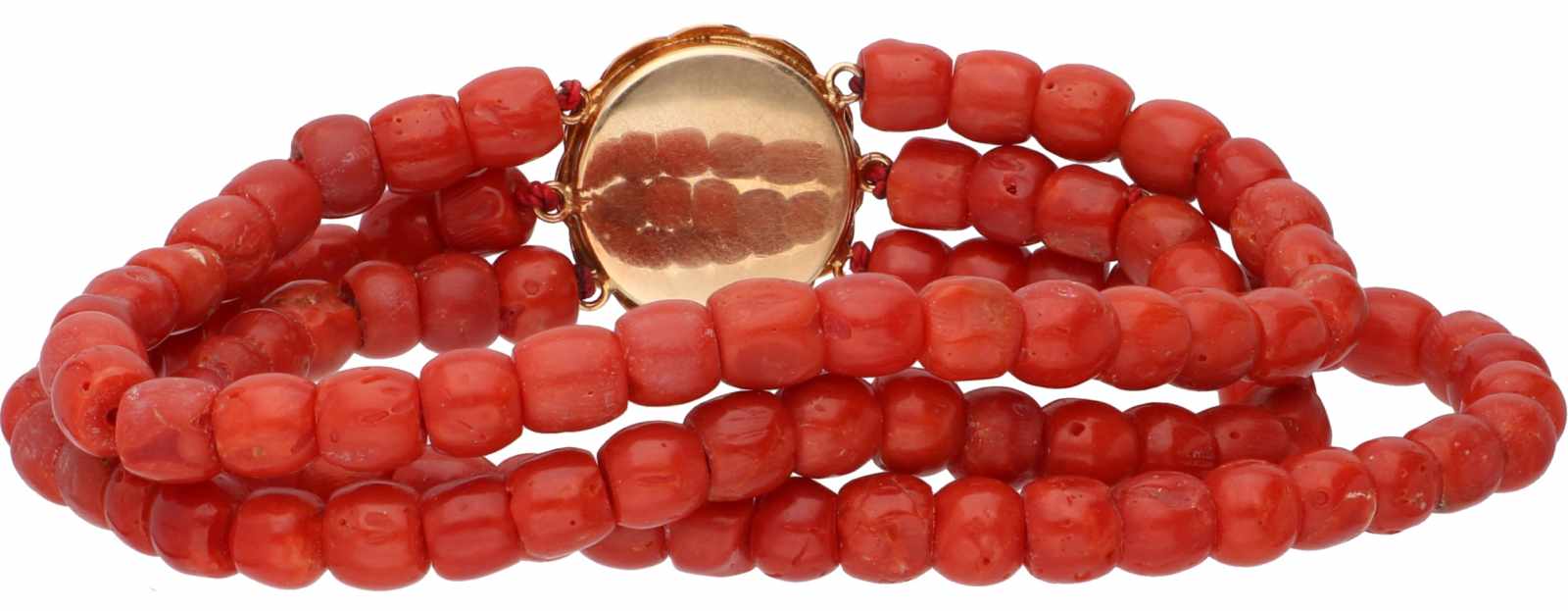 Bracelet with a yellow gold closure, red coral - 14 ct. - Image 2 of 2