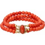 Bracelet with yellow gold closure, red coral - 14 ct.