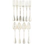 (10) Piece dining set of silver spoons and forks.