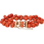 Bracelet with rosé gold closure, red coral - 14 ct.<