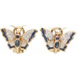 Flexibel butterfly earrings yellow gold, ca. 0.20 carat diamond, sapphire and ruby - 14 ct.