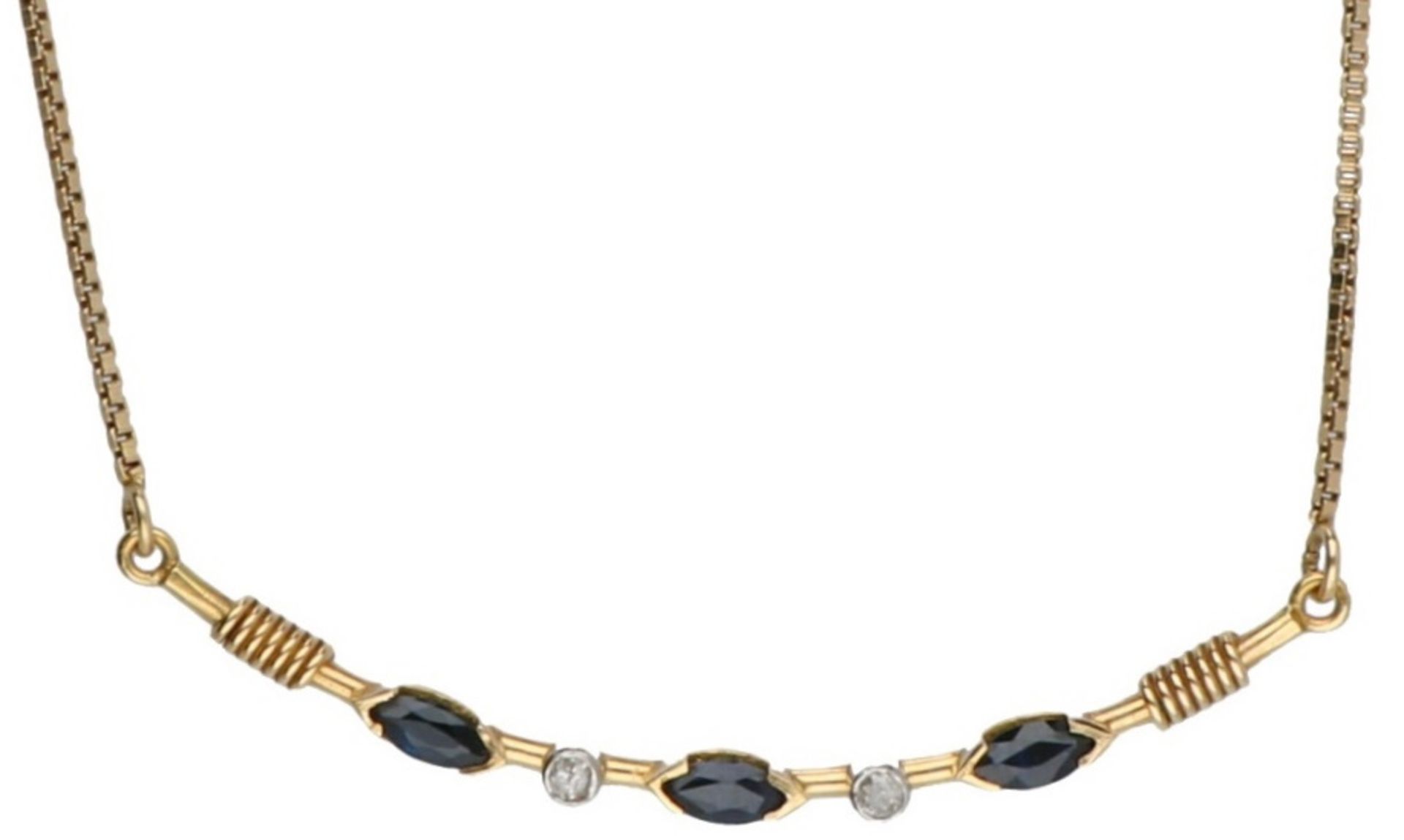 Venetian chain necklace yellow gold, ca. 0.04 carat diamond and sapphire - 14 ct.